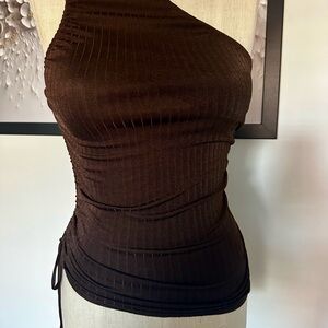 Line & Dot Chocolate Brown One-Shoulder Camisole